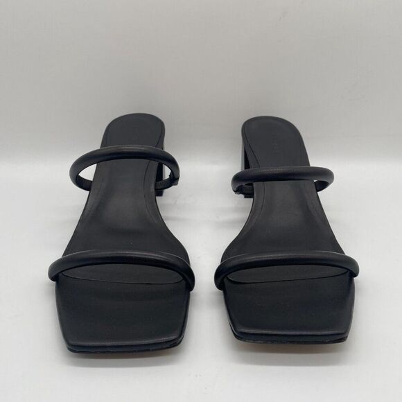 Everlane The Double Strap Heel Women 10.5 Black Slip On Leather Square Toe Block - Picture 4 of 11